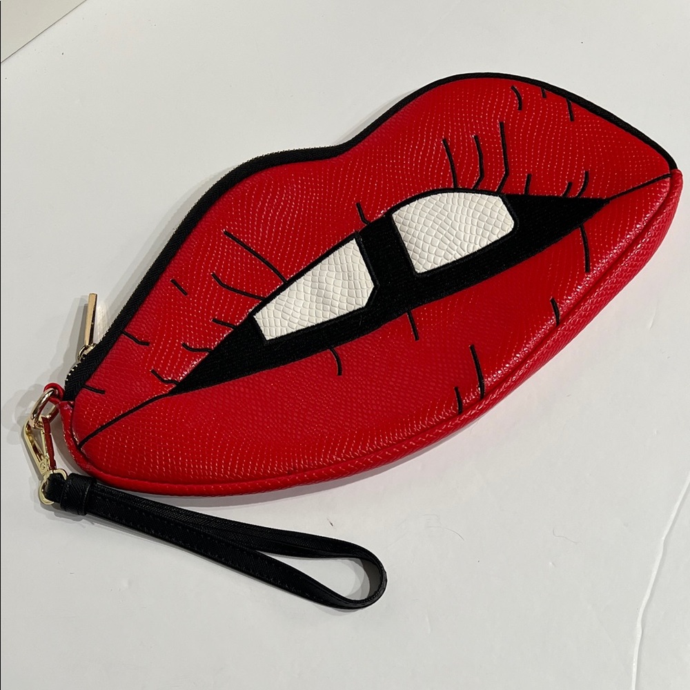 Skinny Dip Chic Red Lip Design Wristlet Clutch EUC